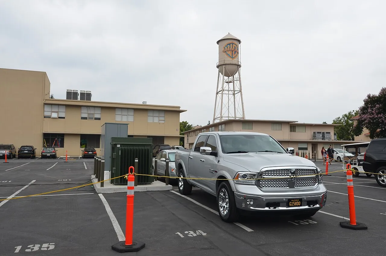 The iconic Warner Bros water tower at the studio lot in Burbank, California