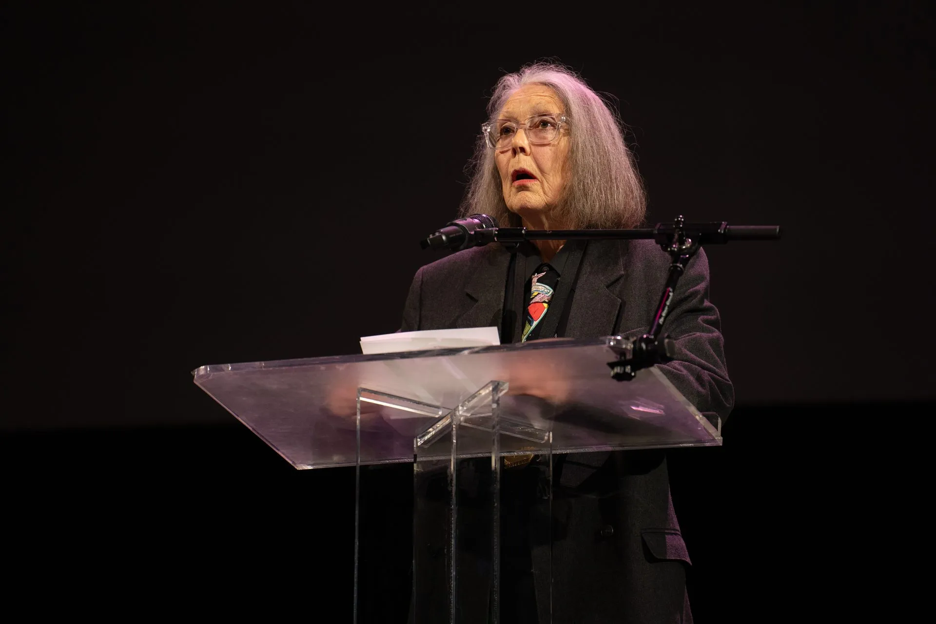 Canadian poet Anne Carson at the 2024 National Book Awards finalist reading