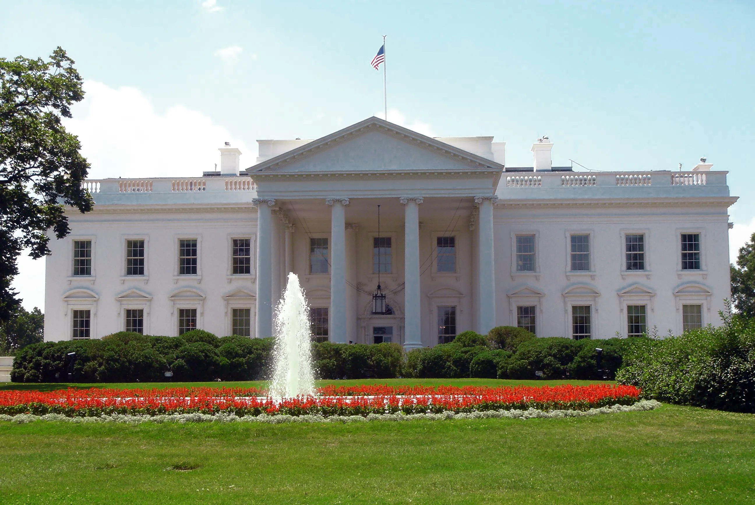 The north facade of the White House in Washington, where President Trump announced the new Super Intelligence Force on AI