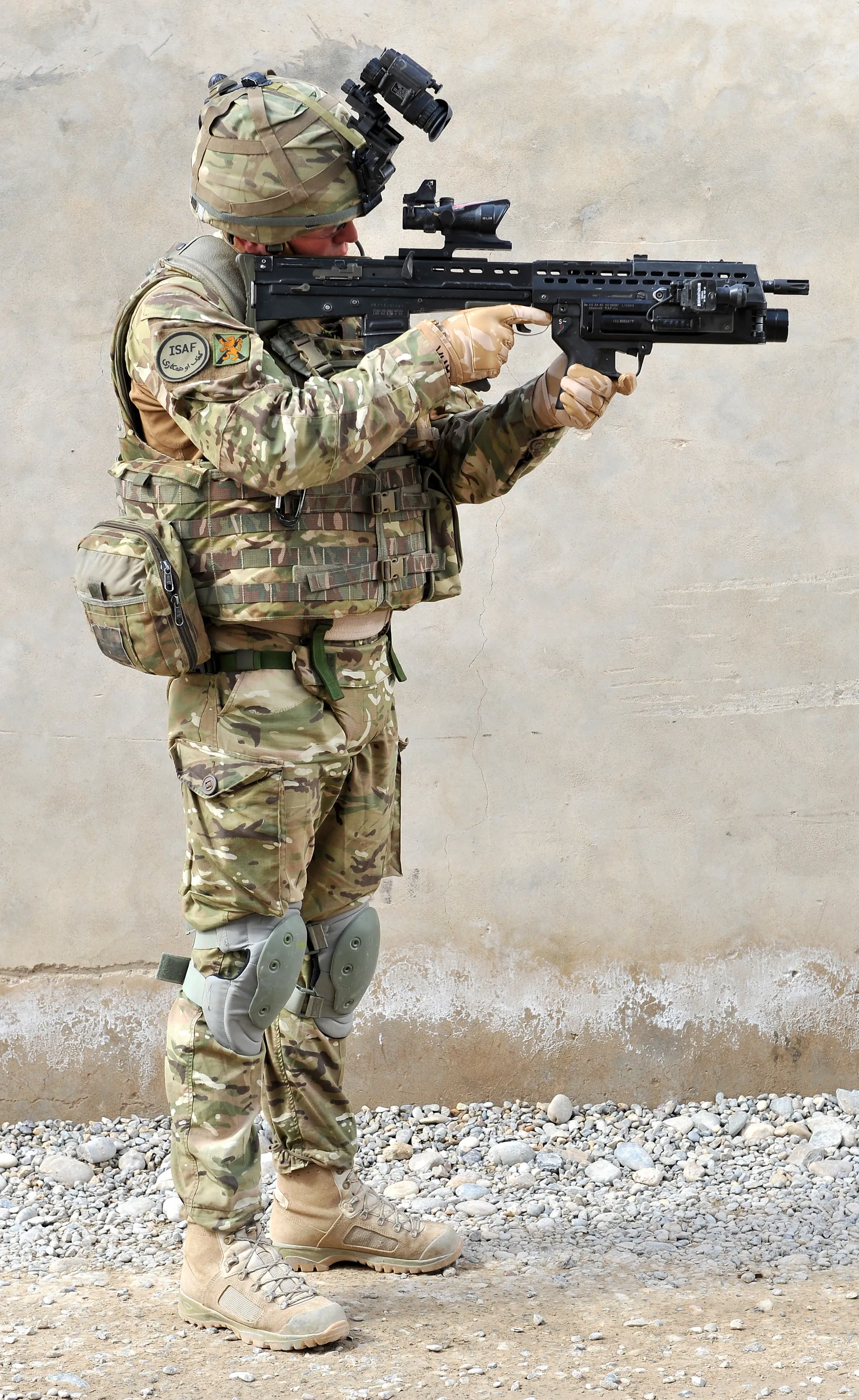 A British Army soldier in full kit on operations in Afghanistan