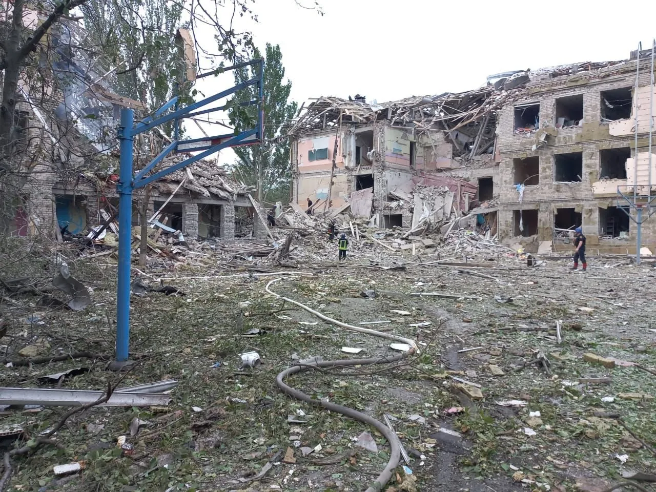 Cover: Rubble from a Russian bombing of a school in Kramatorsk in July 2022, archive image of earlier destruction in the same frontline city — photo by Ukraine's State Emergency Service
