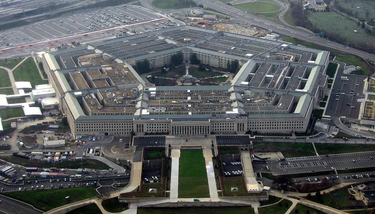An aerial view of the Pentagon, headquarters of the US Department of Defense, in Arlington, Virginia