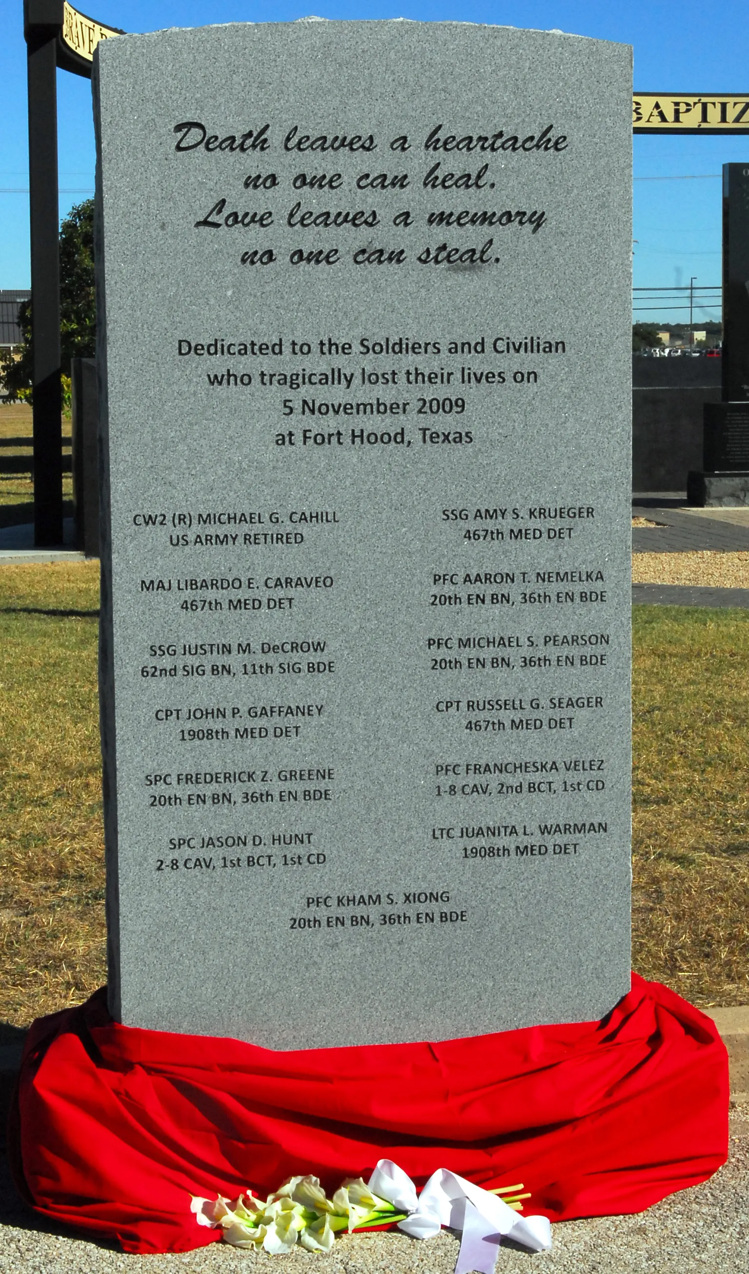 Fort Hood memorial stone unveiled for victims of the November 2009 attack